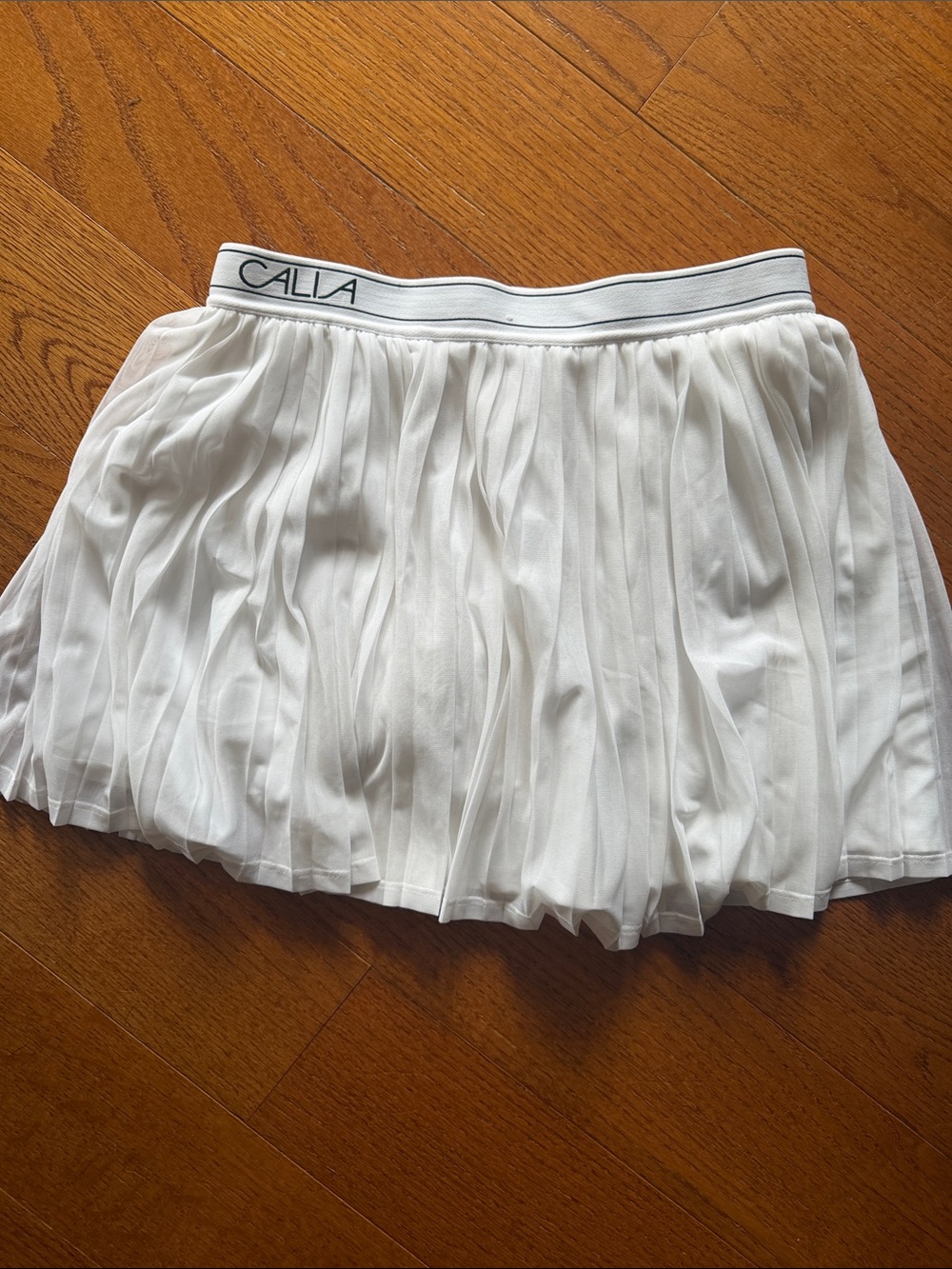CALIA by Carrie Underwood White Pleated Circle Skirt with Logo Waistband